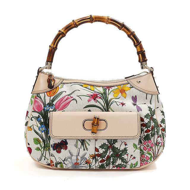 gucci bamboo flora 手提包 中号